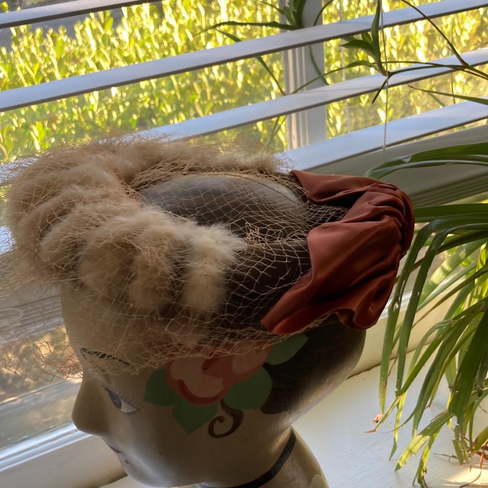 Vintage birdcage hat fir and silk accents Gene Doris New York Fall Colors